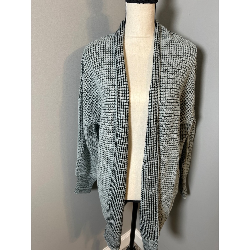 Womens Light Blue/Navy Waffle Knit‎  Longline Cardigan Sweater Size Large